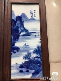 早年收来的瓷板画一整套 保存完好内容清晰青花山水图