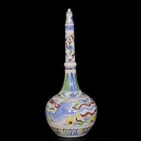 明成化斗彩红胎凤穿牡丹纹长颈瓶31/12.5厘米