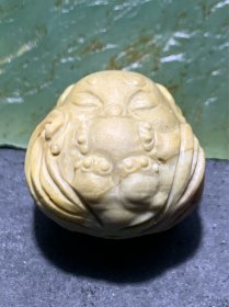 精美亚光戈壁彩玉雕刻灵狐珠子一个！