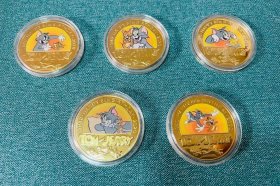 猫和老鼠动画纪念币 汤姆杰瑞金属金色动漫周边收藏卡通礼物 5枚一套