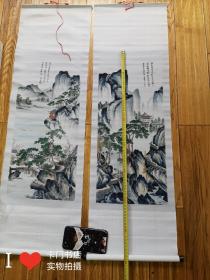 唐寅丝织品2张合售（春游女儿山，茅屋风清）每张102 × 31厘米，中国杭州都锦生丝织厂制。带轴\\\\原盒\\\\难得好品相