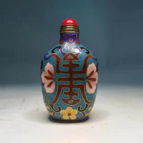 铜胎掐丝珐琅鼻烟壶，小巧精致寿字图案，全美品无破损………