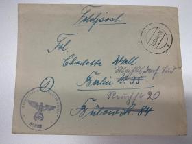 德意志第三帝国1944年，未拆封实寄信封一枚，里面是照片，盖万字鹰戳