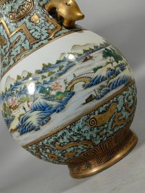 旧藏清乾隆古铜彩山水尊