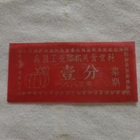 1983年兵器工业部机关食堂科 菜票 壹分