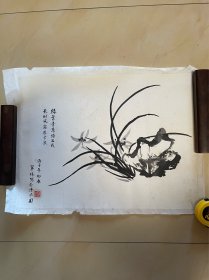 张翠林兰花国画花鸟画花卉字画书画横幅作品无题有章款纯手绘