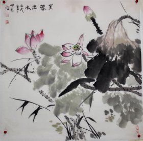 【芙蓉出水】中美协会员张老师四尺斗方早期作品