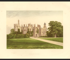 1882年英国原版彩色石印版画庄园城堡丹伯里宫