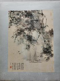 老山水画《夜下征虏亭》有款不识：，郑文博老画家旧藏