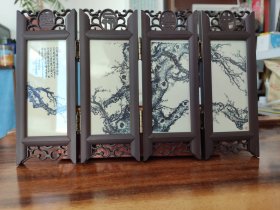 迷你屏风，书桌屏风，文玩屏风，四君子小屏风，仿木小屏风，屏风模型，高档礼品，收藏把玩珍品，仅此一幅，带礼盒，展开长24.5cm，高15.5cm，折叠宽6cm，厚4cm，详见图片实拍，识者拍！不退！