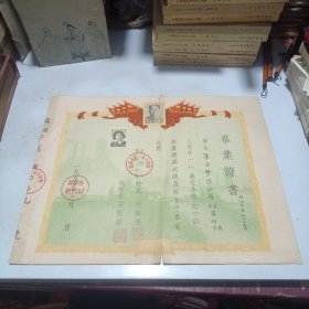 少见：1955年无锡市第一女子中学毕业证书，带毛主席像