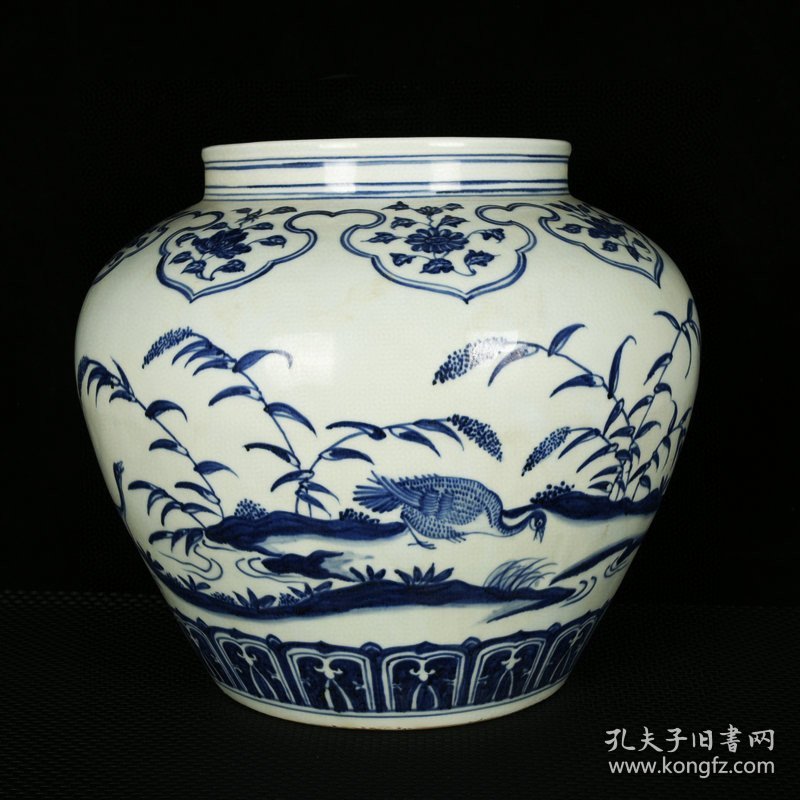 瓷器 明青花芦雁纹罐 高30厘米 直径33厘米