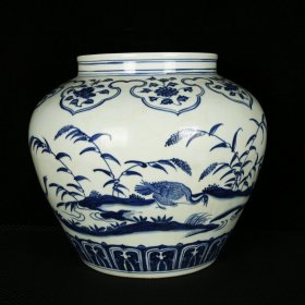 瓷器 明青花芦雁纹罐 高30厘米 直径33厘米