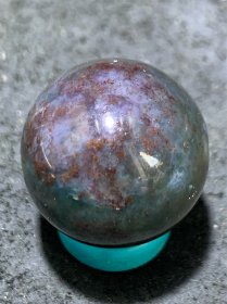 精美紫罗兰绿草花纹玛瑙圆珠一颗！