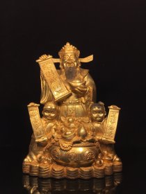 铜鎏金财神，宽23cm高34cm厚14.5cm，重约5公斤，