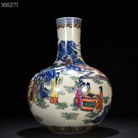 清雍正斗彩十二金钗人物纹天球瓶古董
