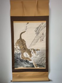 绢本工笔老虎，作者吴石画心98*69厘米