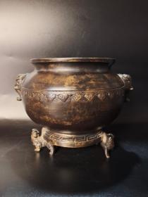 古董  古玩收藏  铜器   铜香炉  传世铜炉 回流铜香炉   纯铜香炉   长17厘米，宽15厘米，高13厘米，重量3.3斤