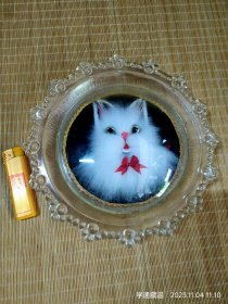 民俗老物件：八十年代猫咪玻璃工艺品摆件（直径：22CM）