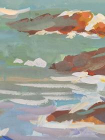 陈达青， 浙江美术学院教授，六十年代水彩画之七，著名画家，生于浙江嵊县。《牛蛙》是他60年代的代表作之一，作品保真，尺寸45x35