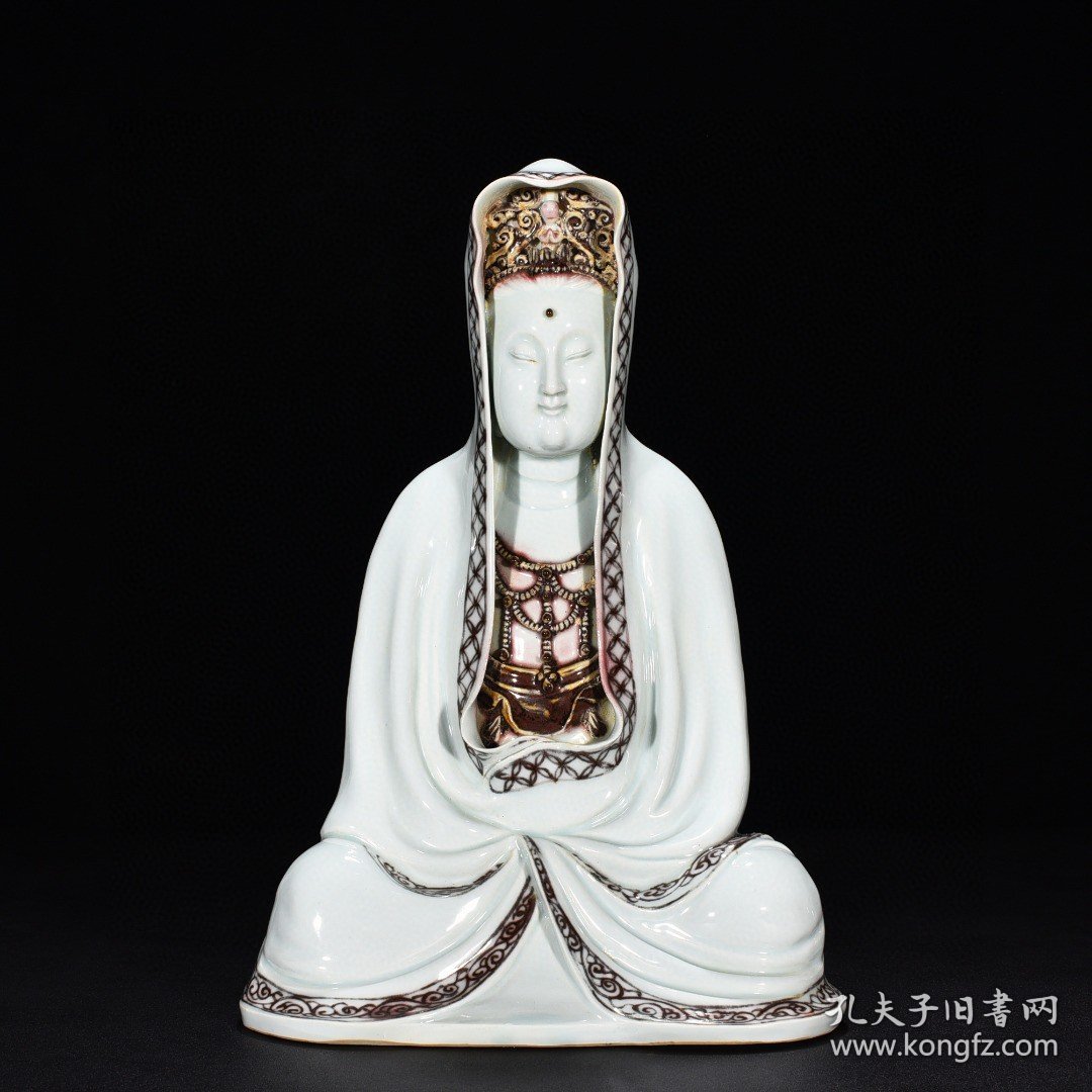 元釉里红观音塑像 高30厘米 宽20厘米