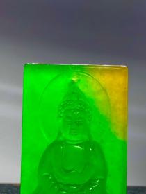 45_龙石种高冰翡翠佛吊坠,选料上乘,冰透水润,满绿通透精细雕刻,开脸漂亮,油润包浆,完整全品。M54