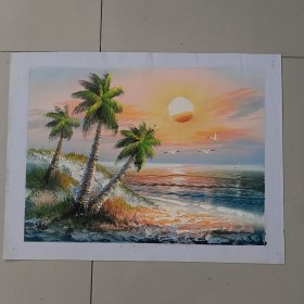 手绘斗方风景油画