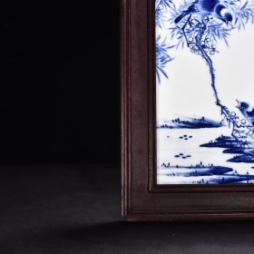 民国竹溪道人王步青花春溪晨曲花鸟瓷板画 高43厘米宽32厘米