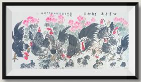 巨幅花鸟画《四季平安吉祥如意图》，尺寸292x134cm、画芯24Ox120cm，已衬裱，装框即可；适合客厅背景墙、公司公议室悬挂。