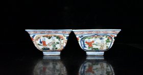 明万历斗彩婴戏图寿纹四方斗【 6.5x10.8cm 】