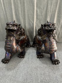 旧藏 大清乾隆年制紫铜胎掐丝珐琅景泰蓝镇宅纳财貔貅摆件1对 长51厘米 宽25厘米 高45厘米 1对总重79.76斤
