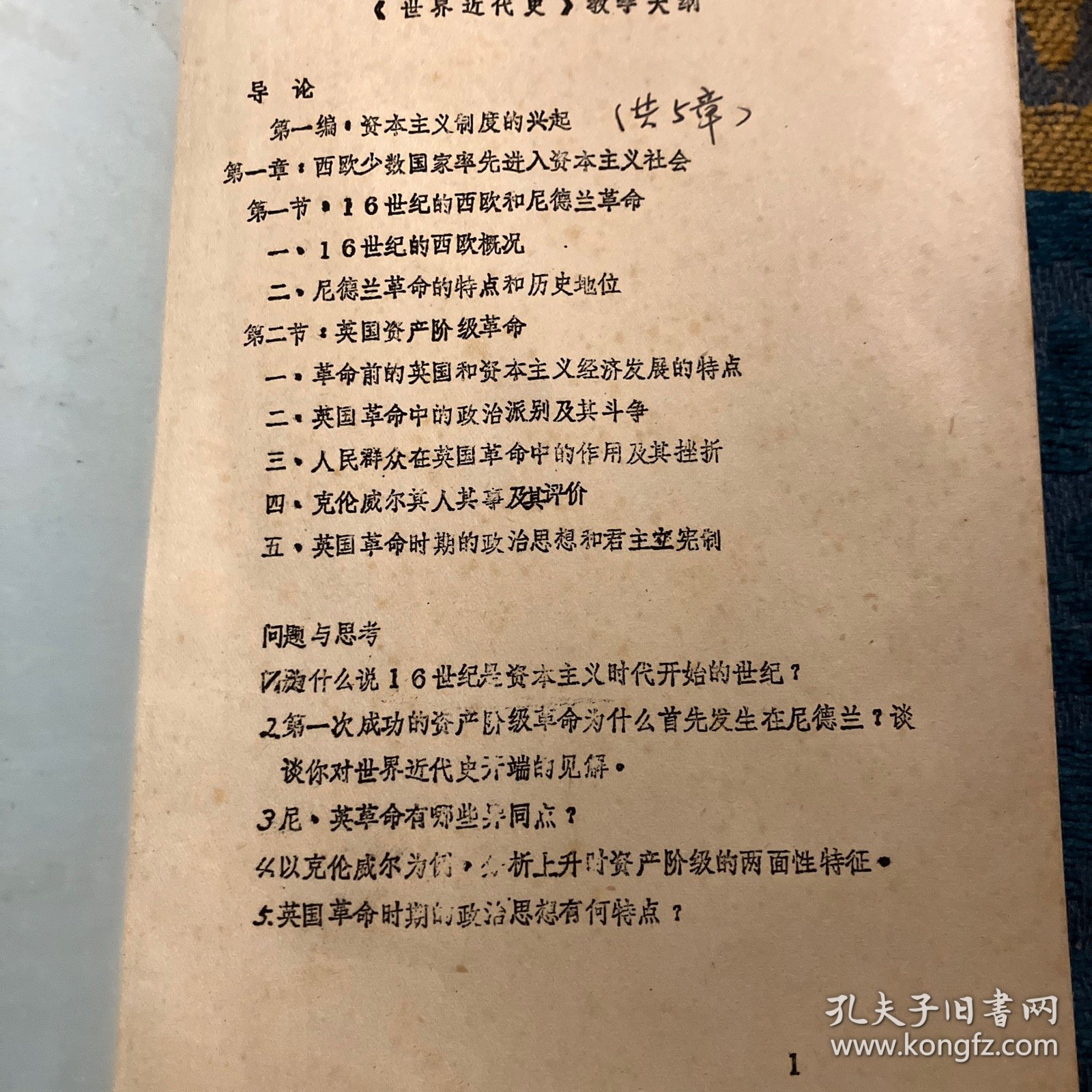 武汉大学1991年历史系《世界近代史》教学大纲，供历史学本科生用