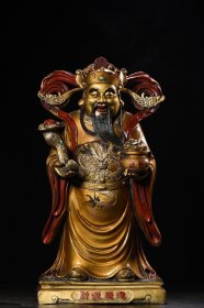 大尺寸铜彩绘财神爷造像 高47cm 宽24cm 厚18cm 重9595克