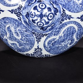元青花海水龙纹扁壶 高46厘米宽40