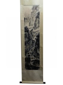 傅抱石高士观瀑图立轴 画心长140厘米，宽33.5厘米