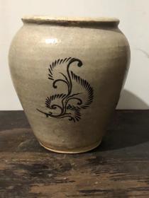 宋，瓷州窑，白釉褐彩罐