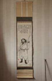 日本神像印刷品挂轴，纸本纸裱，画芯100×33，无轴头。