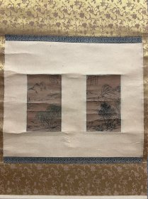 古筆山水图小品【帆足杏雨】 
1810 - 1884（文化七〜•明治十七）75歲。名遠， 字致太，號聽秋、半農，別號無機子、鷗村、西鄙人、聽秋 閣、七石灘釣者，通稱熊太郎，又稱平庸。家中收藏書畫甚豐，且與賴山陽、田能村竹田 近鄰，少年時代深受繪畫薰陶，後師田能村竹田，亦得 浦上春琴教益，善結交文人墨客，多次受命為宮廷作 畫