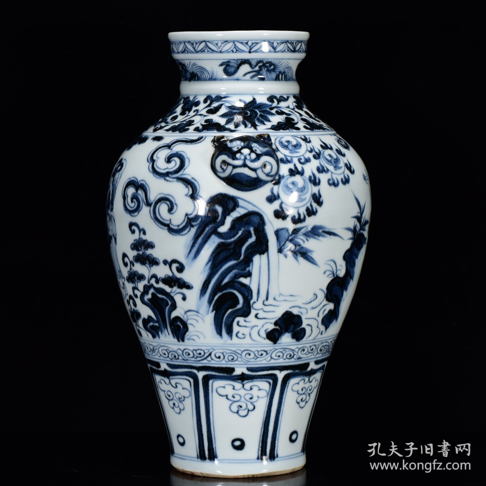 元青花后羿射日纹虎头梅瓶33*21m