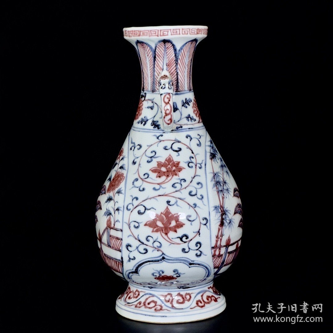 明洪武青花釉里红芭蕉象耳瓶 35/20厘米