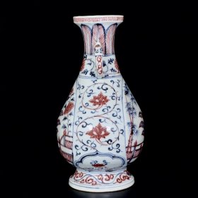 明洪武青花釉里红芭蕉象耳瓶 35/20厘米