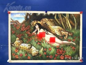 红色部为遮挡私处特效，外国回流珍贵100*60一件纯手绘，油画