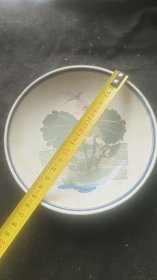 民国釉下彩荷花盘子一个