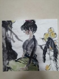 手绘国画枇杷少女