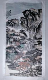 保真书画，著名画家刘怀勇题字，清华大学高研班画家谢彦武创作大幅山水画精品一幅(九华古韵)，尺寸196×98，学院派水平，画法传统精细，独具匠心！