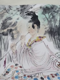 小红低唱我吹箫，四尺巨幅，画廊精品散出。任惠中款。细路工笔设色五彩仕女人物。