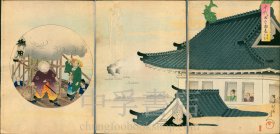周延【千代田之御表 狼煙上覧】三枚续 浮世絵
