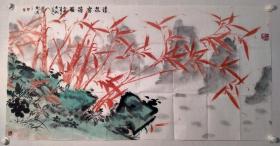保真书画，当代画家，张德刚先生《清泉灵筠图》四尺整纸国画一幅，尺寸:70*137