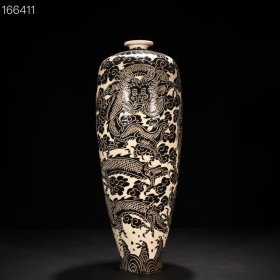 宋磁州窑刻龙纹梅瓶古董收藏品瓷器