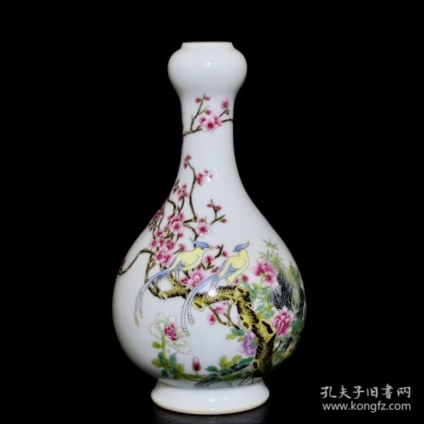 清乾隆珐琅彩花鸟纹蒜头瓶 23/12.5厘米